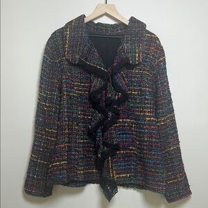 Berek Multicolor Tweed Jacket with Ruffle Trim